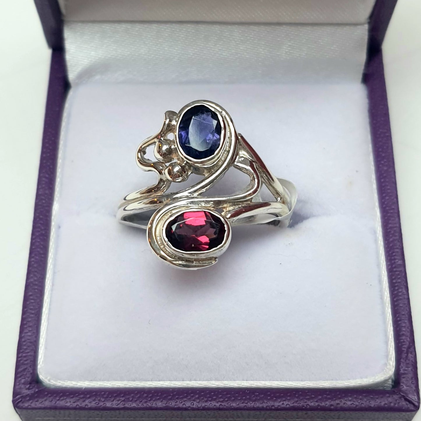 Silver Ring; Iolite and Garnet