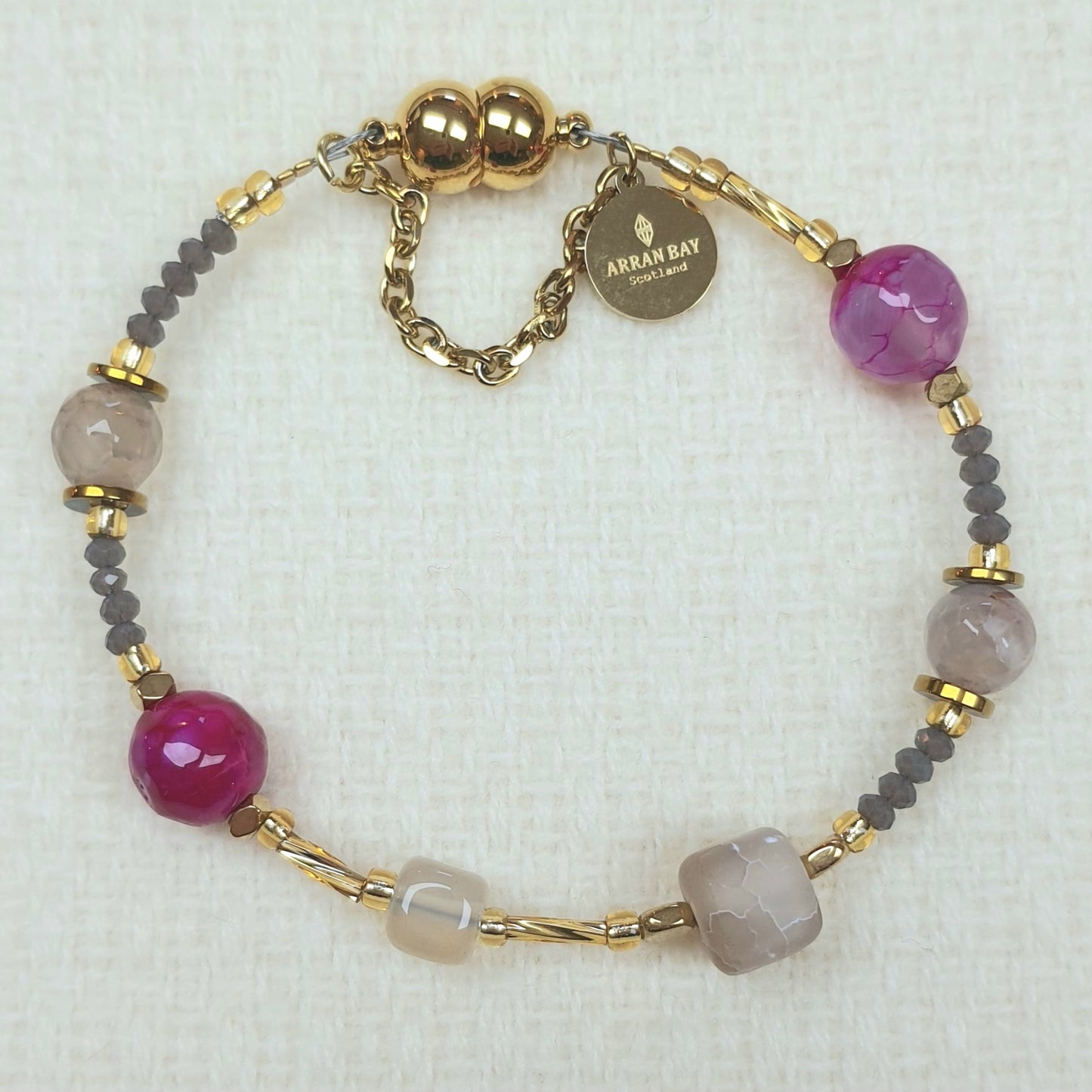 Agate Jewellery with Pink and white stones, with gold.