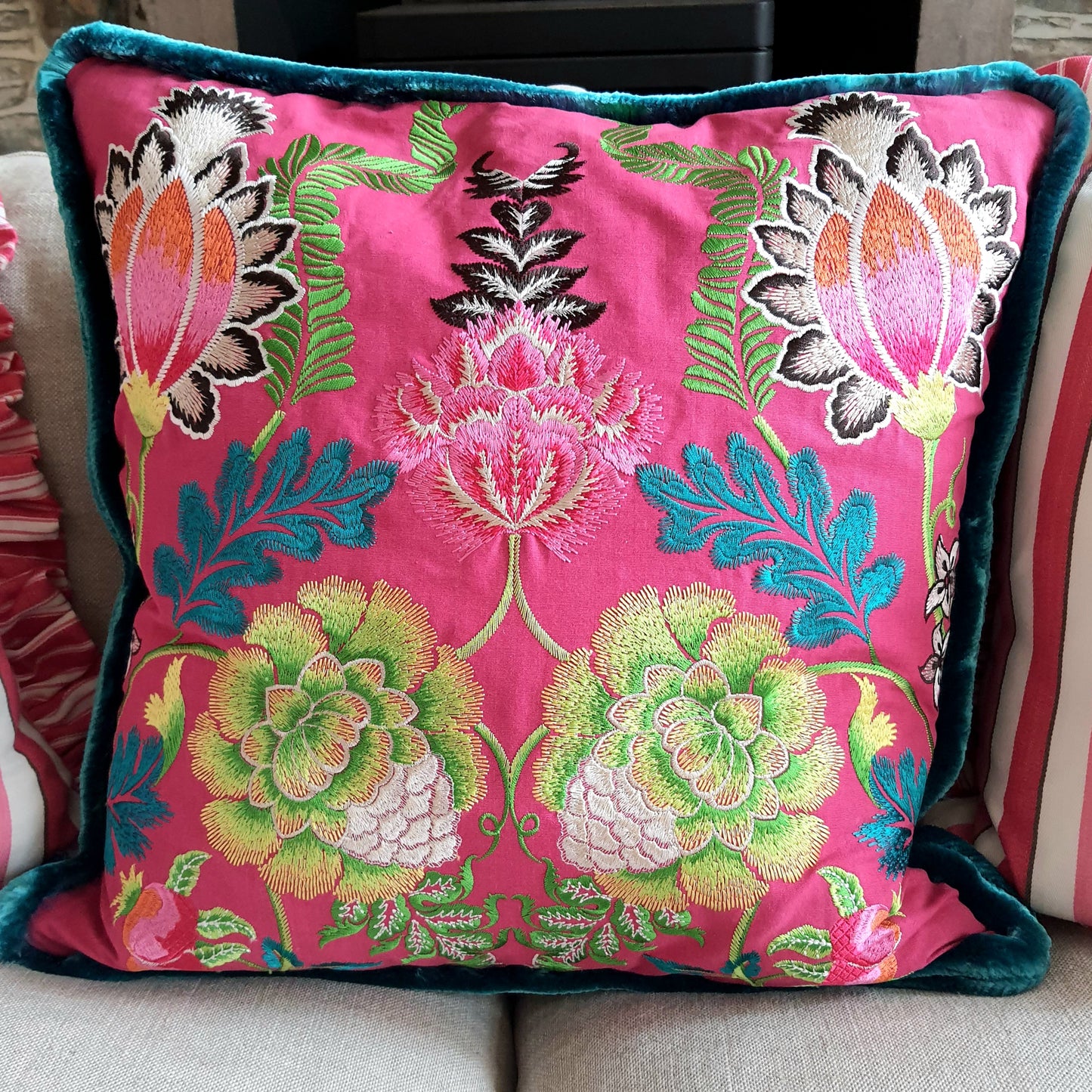 Embroidered Flowers Designer Cushion